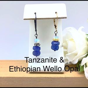 Tanzanite & Opal Lever Back Earring NEW SS & Gold, December & October Birthstone